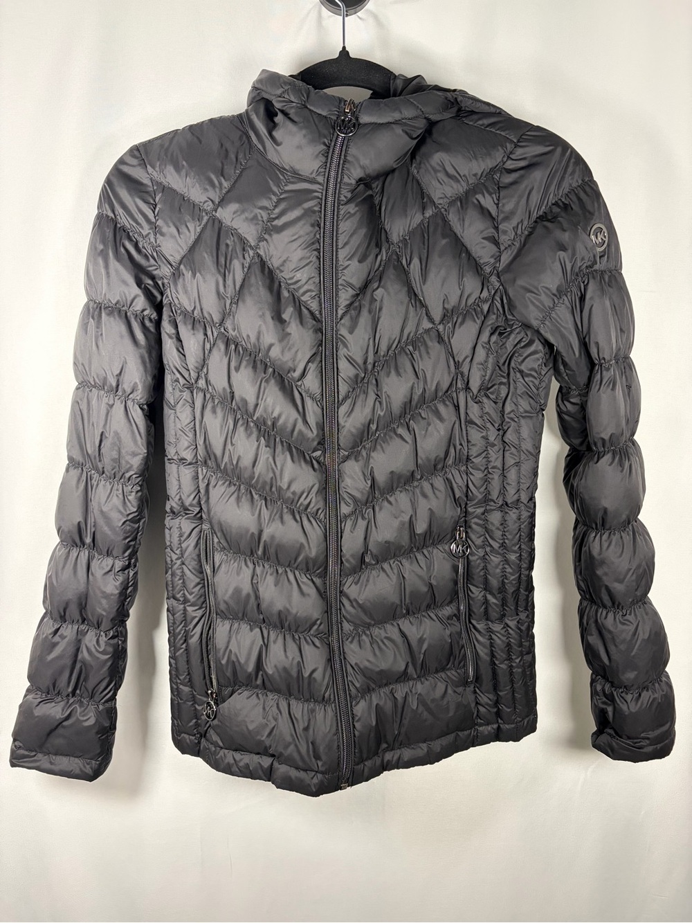 Michael Kors Packable Lightweight Jet Black Fitted Zip Up Puffer Jacket Size XXS